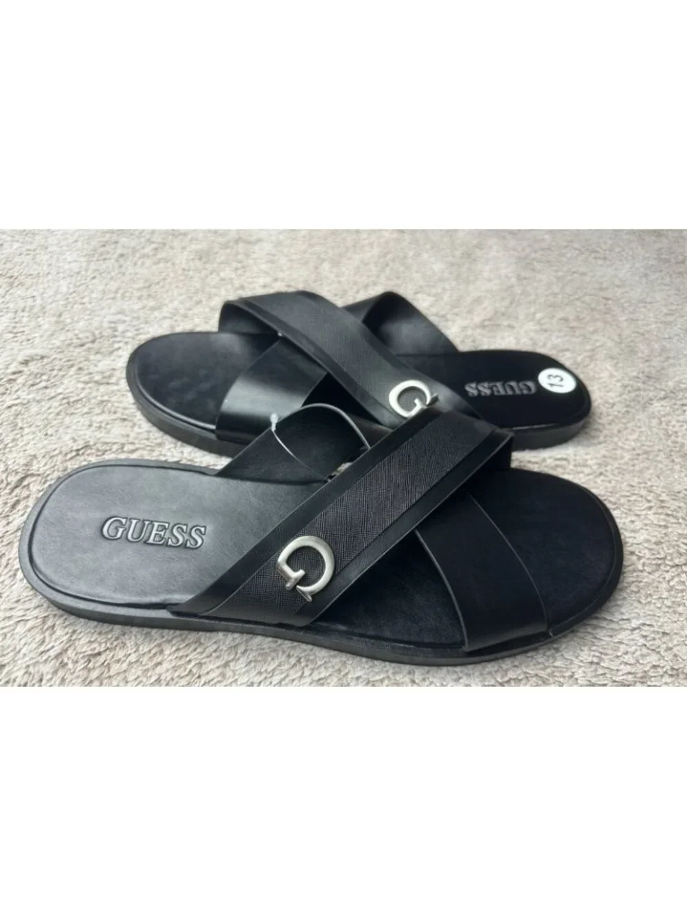 Guess Mens Size 13 Sandals Slides Slip On Shoes Black New